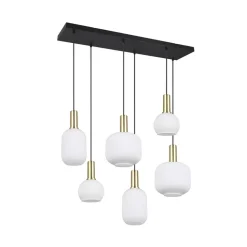 Diva hanglamp, 6-lamps, messingkleurig, opaal, metaal, glas