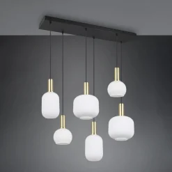 Diva hanglamp, 6-lamps, messingkleurig, opaal, metaal, glas