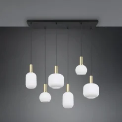 Diva hanglamp, 6-lamps, messingkleurig, opaal, metaal, glas