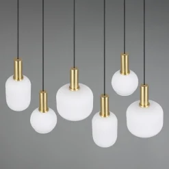 Diva hanglamp, 6-lamps, messingkleurig, opaal, metaal, glas