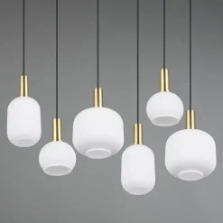 Diva hanglamp, 6-lamps, messingkleurig, opaal, metaal, glas