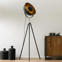 Driepotige vloerlamp Lenn, zwart-goud