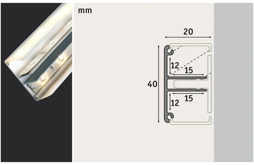 Duo Profil rail voor led-strip systeem, 1 m