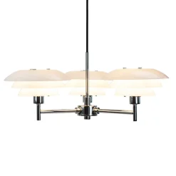 Dyberg Larsen kroonluchter DL20, opaal/chroom, Ø 50 cm, 3-lamps.