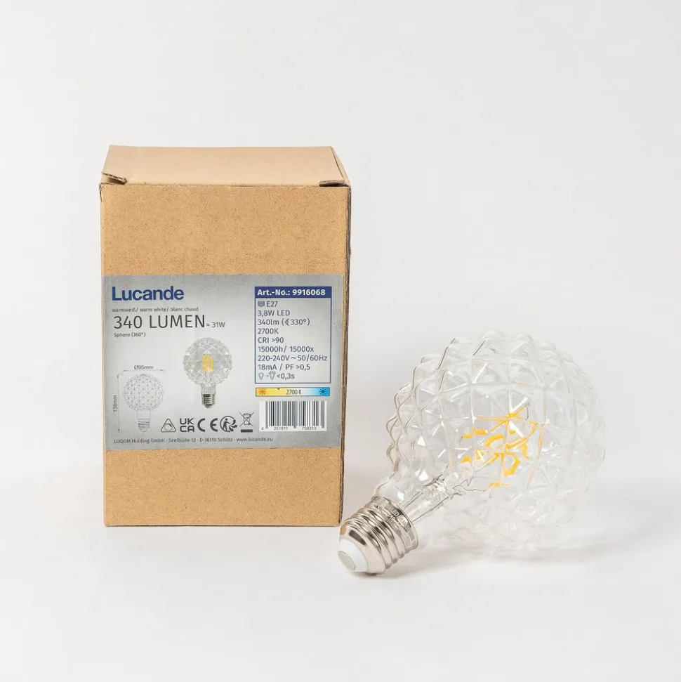 E27 3,8W LED lamp G95, 2700K, structuur, helder