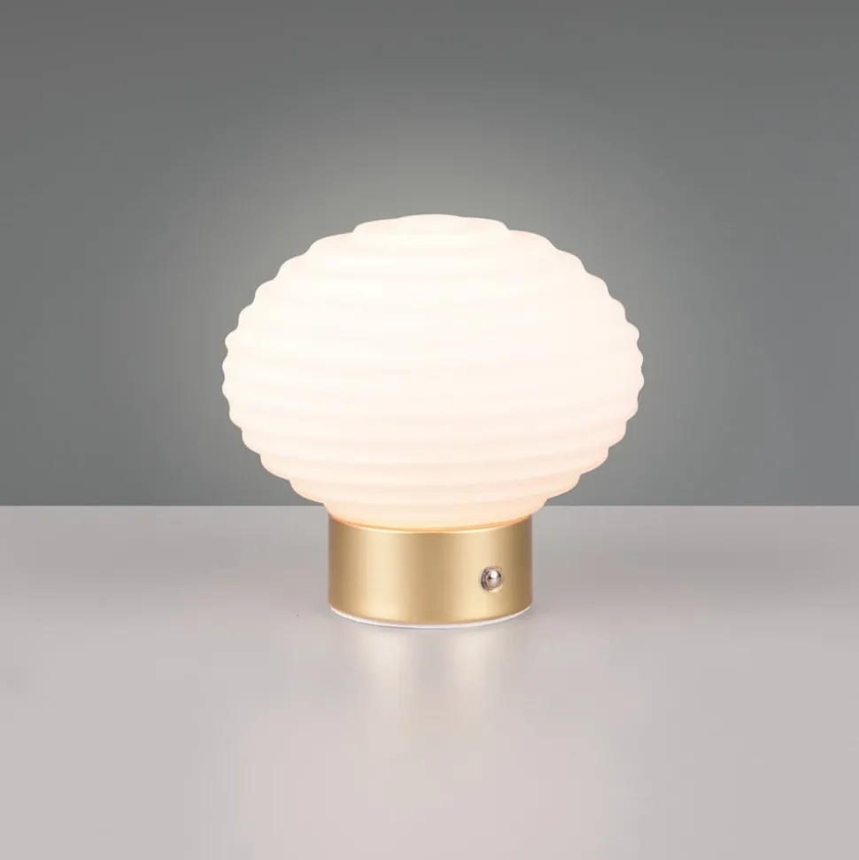 Earl LED tafellamp, messing/opaal, hoogte 14,5 cm, glas