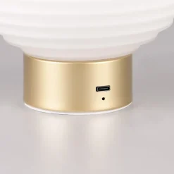 Earl LED tafellamp, messing/opaal, hoogte 14,5 cm, glas