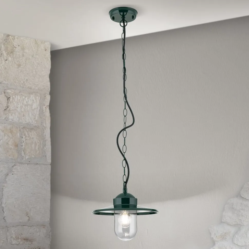Edward buiten hanglamp, groen, Ø 27,5 cm, aluminium/glas