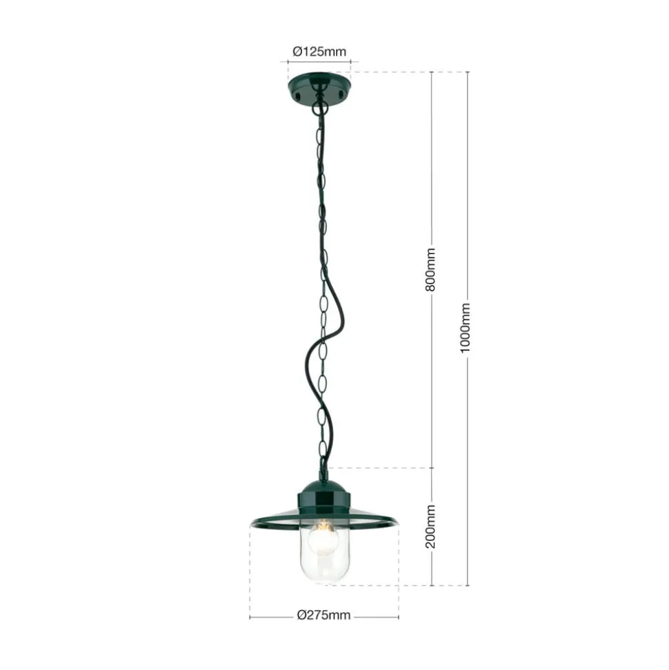 Edward buiten hanglamp, groen, Ø 27,5 cm, aluminium/glas