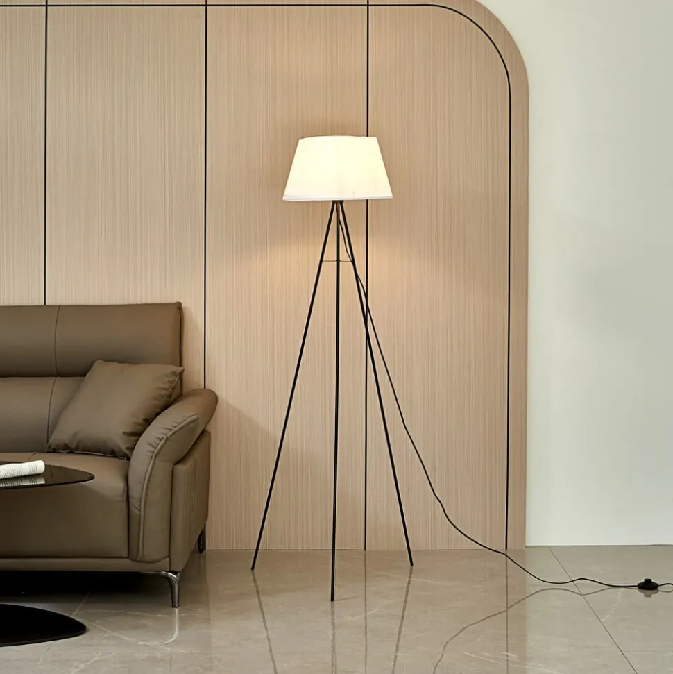 ELC vloerlamp vloerlamp, stoffen kap, bruin