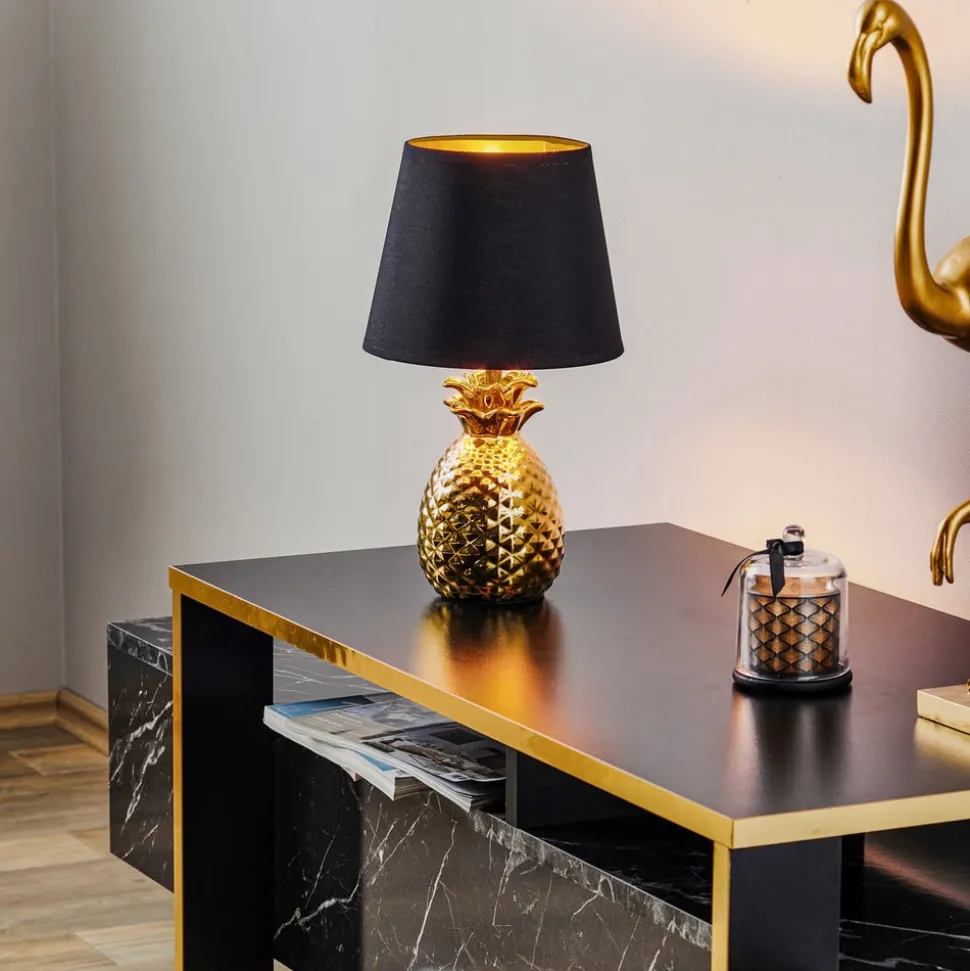 Elegante keramische tafellamp Pineapple goud-zwart