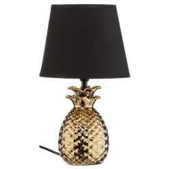 Elegante keramische tafellamp Pineapple goud-zwart
