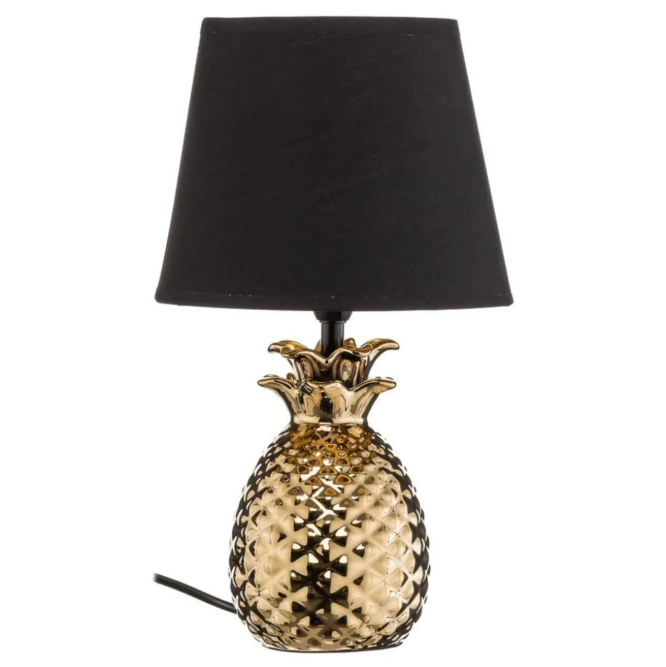 Elegante keramische tafellamp Pineapple goud-zwart