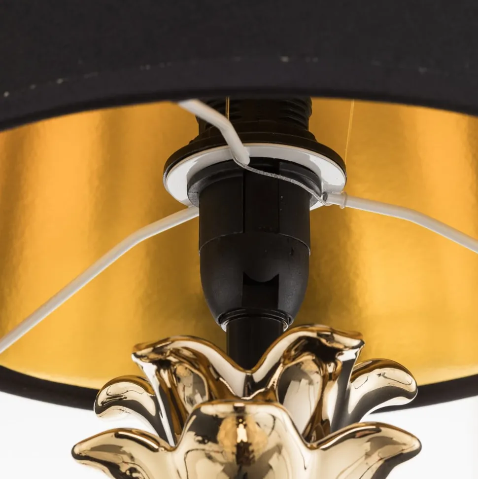 Elegante keramische tafellamp Pineapple goud-zwart