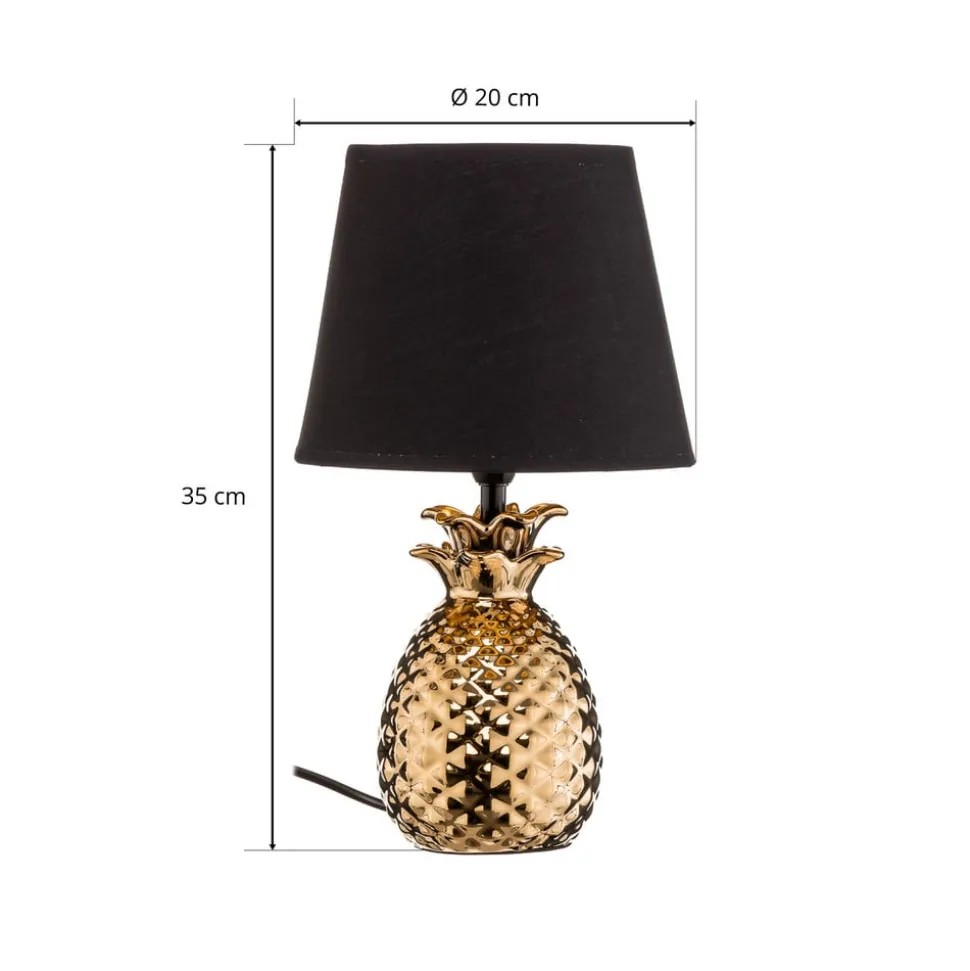 Elegante keramische tafellamp Pineapple goud-zwart