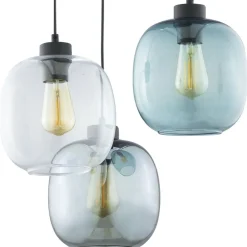 Elio hanglamp, glas, blauw/helder/grijs, Ø 52 cm, 3-lamps