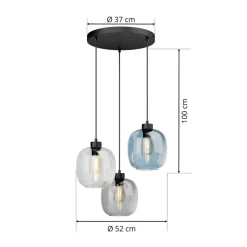Elio hanglamp, glas, blauw/helder/grijs, Ø 52 cm, 3-lamps