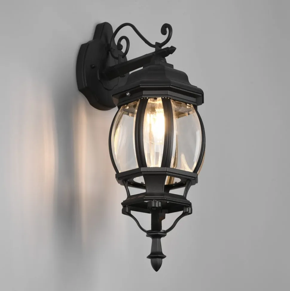 Elvo buitenwandlamp, fitting onderaan, mat zwart