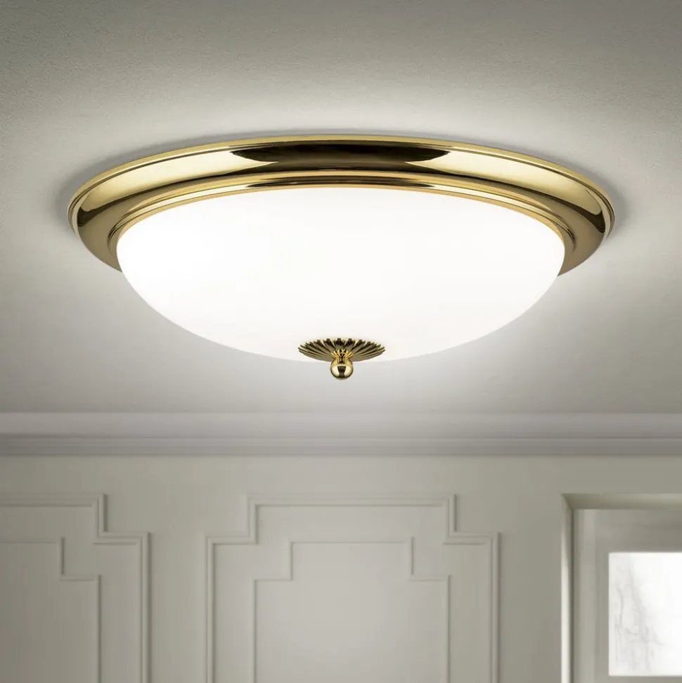 Empire plafondlamp, Ø 48 cm, goud, mat opaalglas