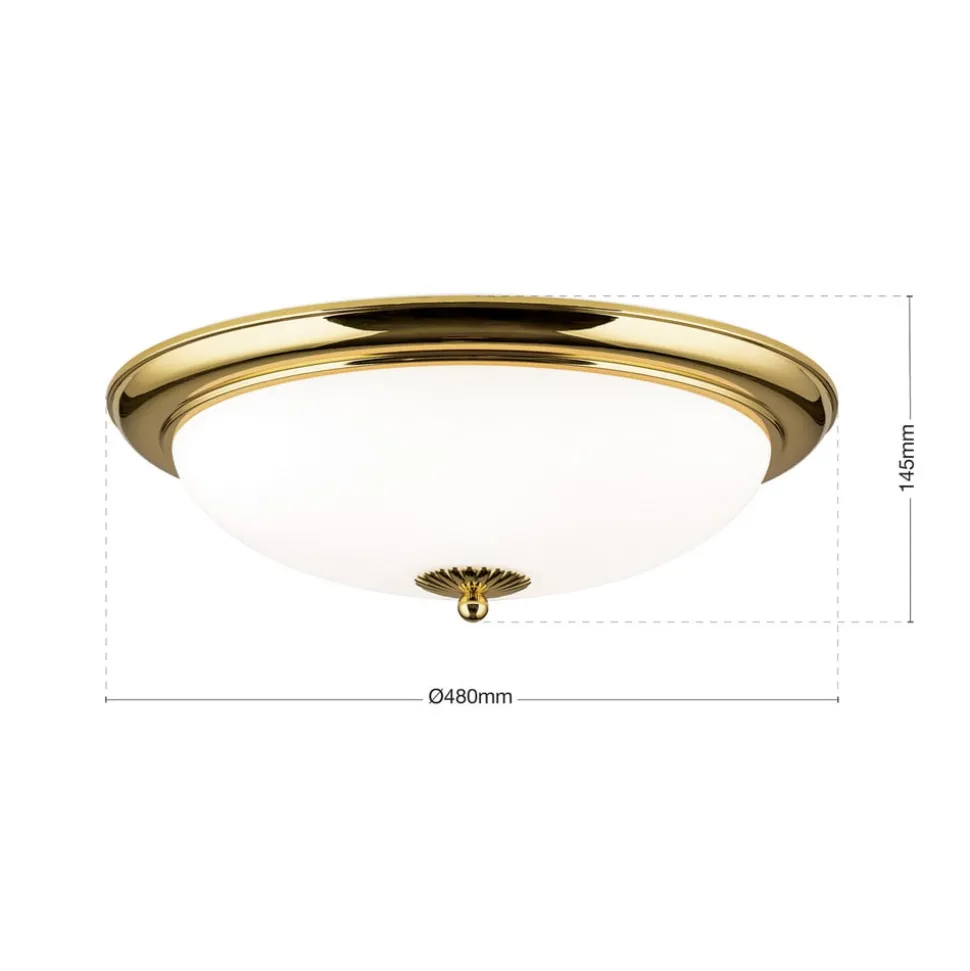 Empire plafondlamp, Ø 48 cm, goud, mat opaalglas
