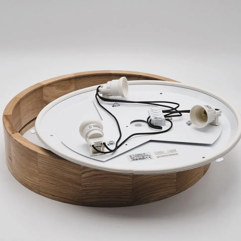 Envostar Caspian plafondlamp, Ø 37 cm, IP54, eiken