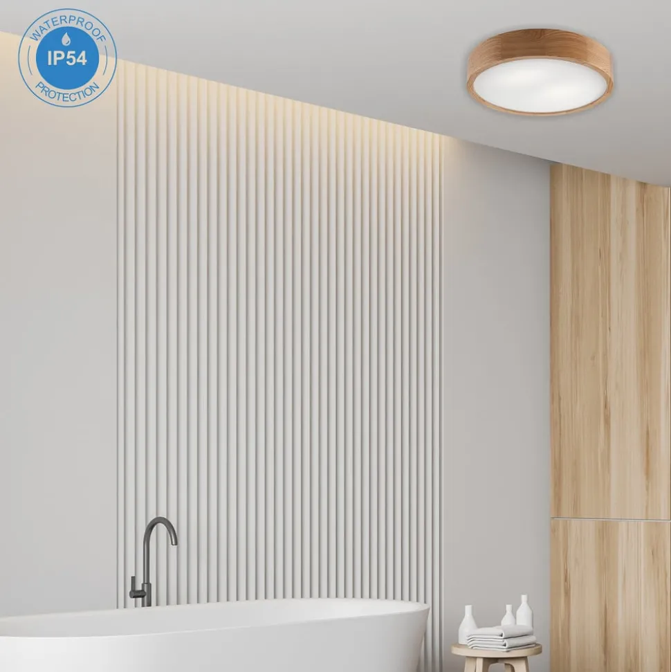 Envostar Caspian plafondlamp, Ø 37 cm, IP54, eiken