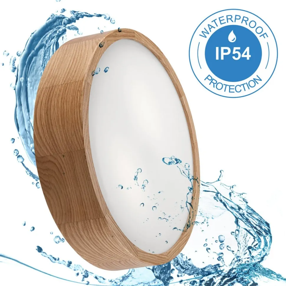 Envostar Caspian plafondlamp, Ø 37 cm, IP54, eiken