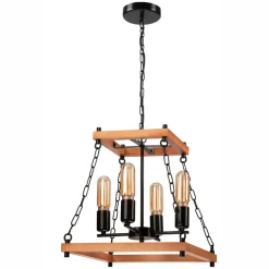 Envostar Glenn kroonluchter hout/zwart 4-lamps