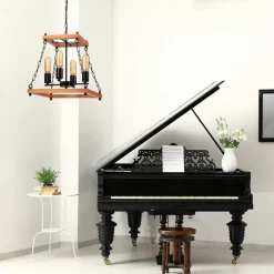 Envostar Glenn kroonluchter hout/zwart 4-lamps