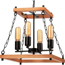 Envostar Glenn kroonluchter hout/zwart 4-lamps