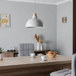 Envostar hanglamp Kaitt, houtdetail, Ø 34 cm, beige