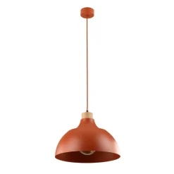 Envostar hanglamp Kaitt, houtdetail, Ø 34 cm, baksteenrood