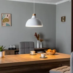 Envostar hanglamp Kaitt, houtdetail, Ø 34 cm, wit