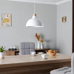 Envostar hanglamp Kaitt, houtdetail, Ø 34 cm, wit