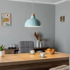 Envostar hanglamp Kaitt, houtdetail, Ø 34 cm, mint