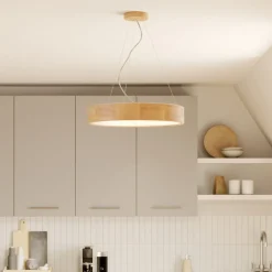 Envostar hanglamp Kerio, Ø 47 cm, eikenhout