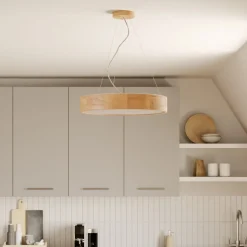 Envostar hanglamp Kerio, Ø 47 cm, eikenhout