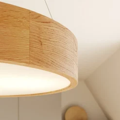 Envostar hanglamp Kerio, Ø 47 cm, eikenhout