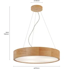 Envostar hanglamp Kerio, Ø 47 cm, eikenhout
