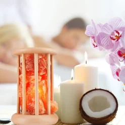 Envostar Harmony zoutlamp met lichtgekleurde houten kooi