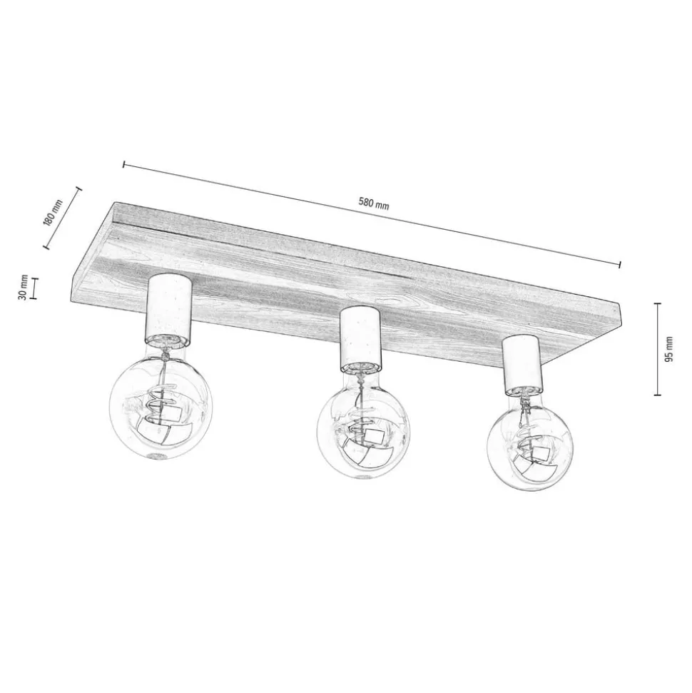 Envostar Lobo plafondlamp 3-lamps grenen walnoot