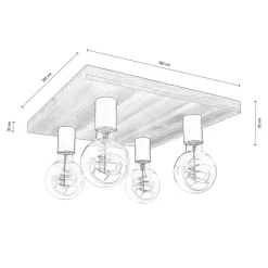 Envostar Lobo plafondlamp 4-lamps grenen grijs