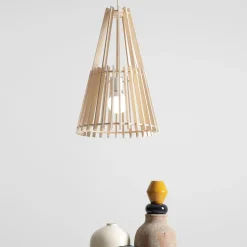 Envostar Lohr hanglamp, hout, kegelvormig Ø 39cm