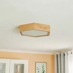 Envostar plafondlamp Hagen, eikenhout