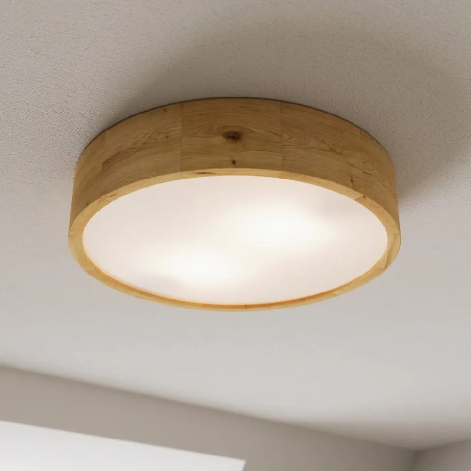 Envostar plafondlamp Kerio, Ø 37 cm, eikenhout naturel