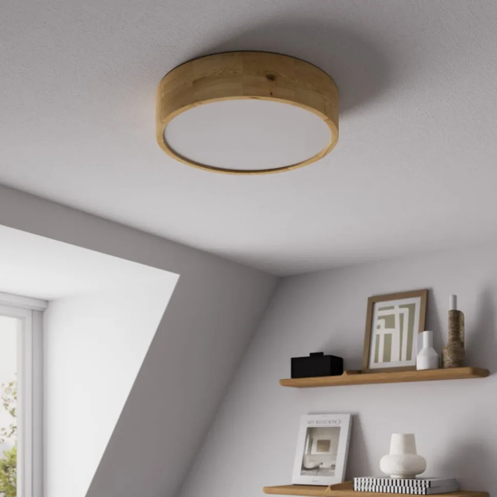 Envostar plafondlamp Kerio, Ø 37 cm, eikenhout naturel