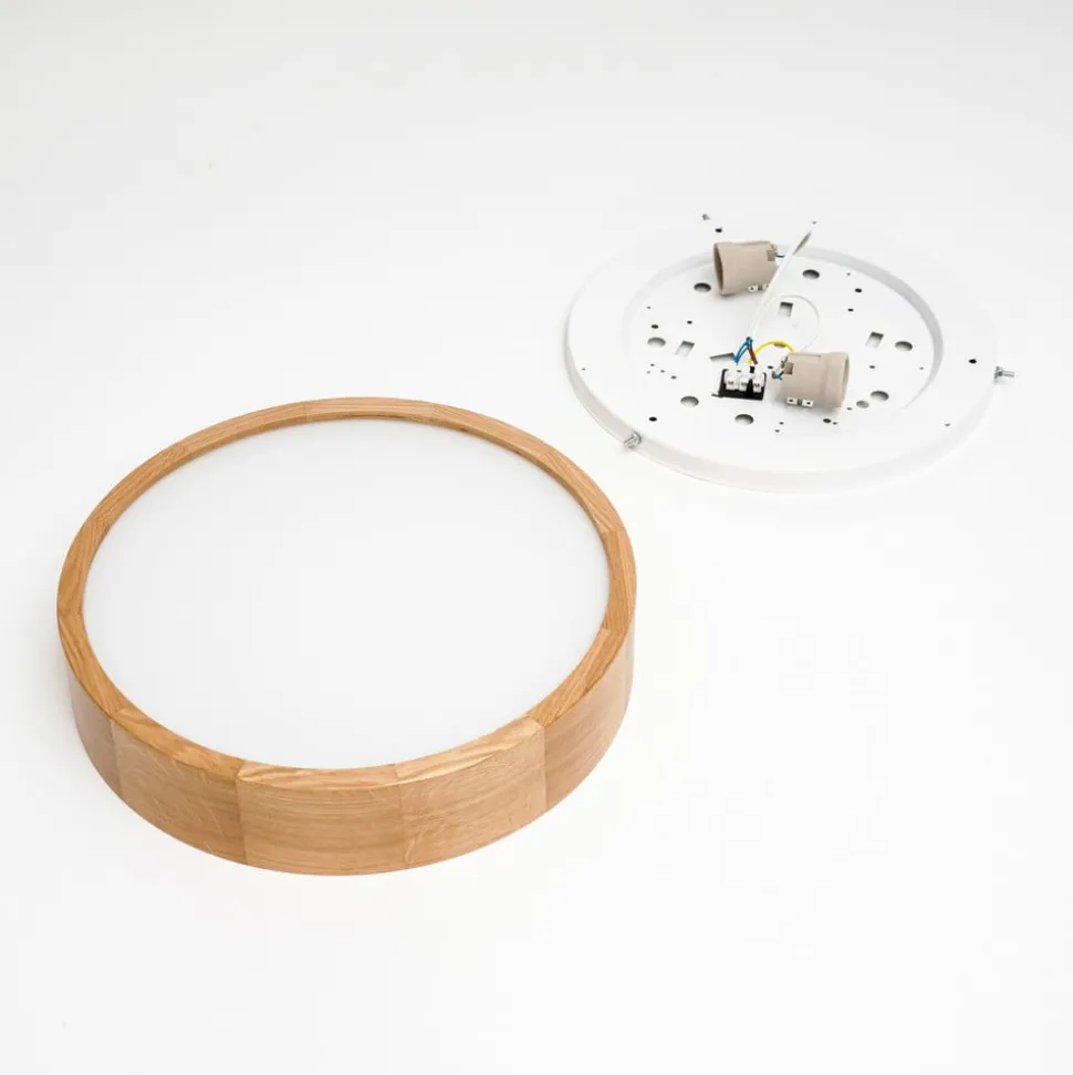 Envostar plafondlamp Kerio, Ø 37 cm, eikenhout naturel