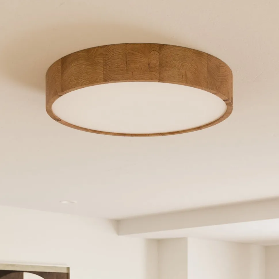 Envostar plafondlamp Kerio, Ø 47 cm, eikenhout naturel