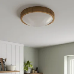 Envostar plafondlamp Kris, Ø 37 cm, eikenhout naturel