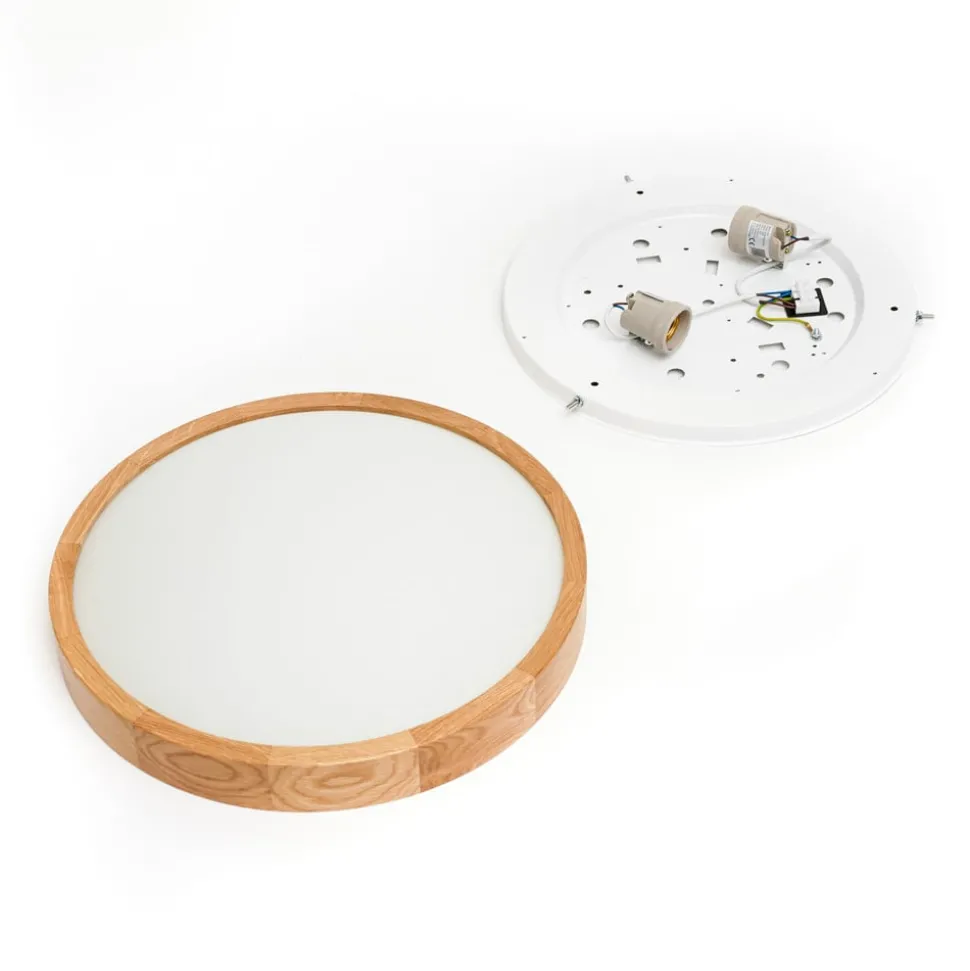 Envostar plafondlamp Kris, Ø 37 cm, eikenhout naturel